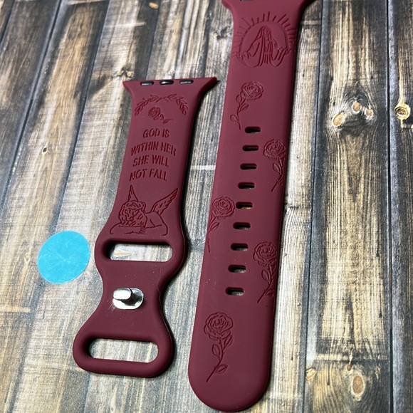 5for$10 42/44/45mm Large Maroon Red Holy Mary She Will Not Fall IWatch Watchband - Picture 4 of 5